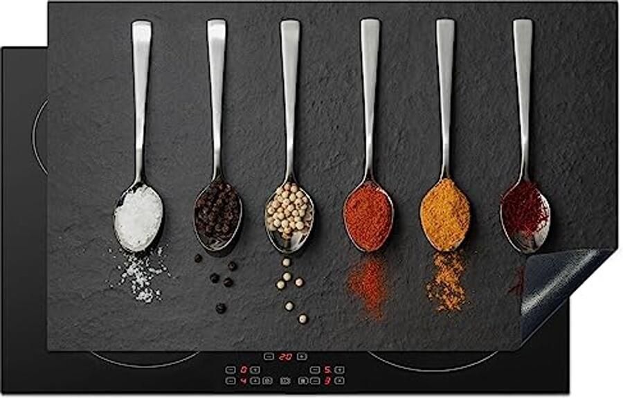 Inductiebeschermer 85x52cm voor Inductiekookplaat Antislip Keukenbescherming Rustieke Decoratie met Kruiden en Lepels