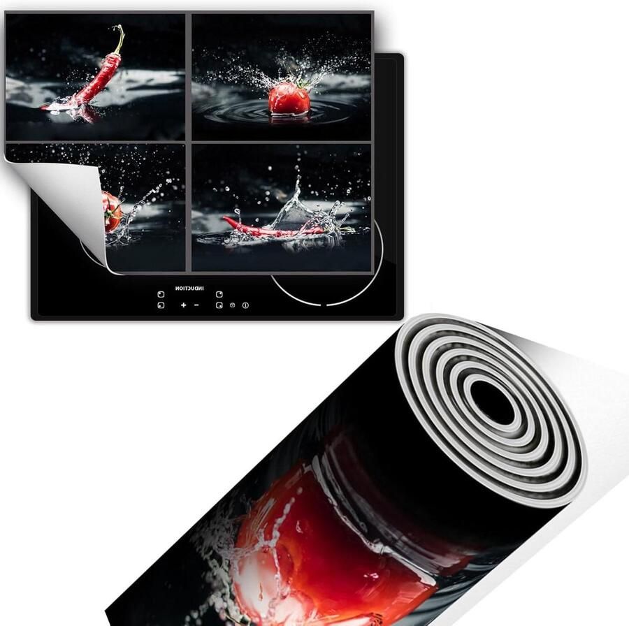 Inductiebeschermer Inductiemat Kookplaat Keukenwerkblad Beschermen Antislip Vinyl Materiaal 70x52 cm Zwarte tomaat
