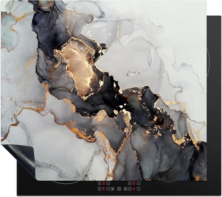 Inductiebeschermer Inductiemat Werkbladbeschermer Keuken Verfraaien Krasvrije Kookplaat 60x52 cm Zwart Marmer Goud