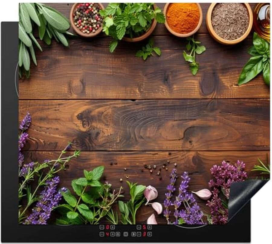 Inductiebeschermer Keuken 60x52cm Antislip Mat voor Inductiekookplaat Lavendel Bloemen Kruidenschema