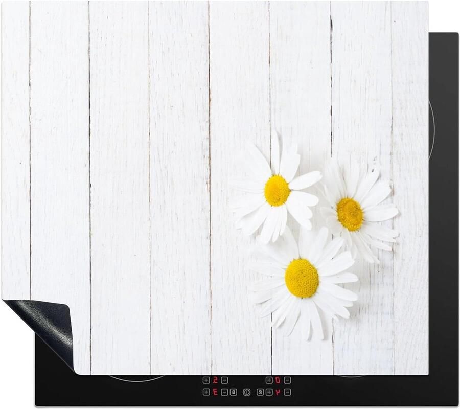 Inductiebeschermer Keuken Kookplaat beschermer Extra Werkruimte Creëren Anti-slip Mat 59x51cm Bloemen Wit