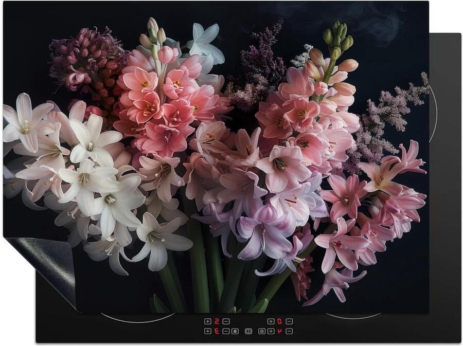 Inductiebeschermer Kookplaat Cover Extra Werkruimte Unieke Fotoprint 71x52cm Roze Bloemen