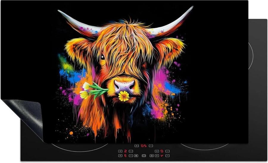 Inductiebeschermer Kookplaat Mat Extra Werkruimte Unieke Foto Print 91x52cm Graffiti Schotse Hooglander