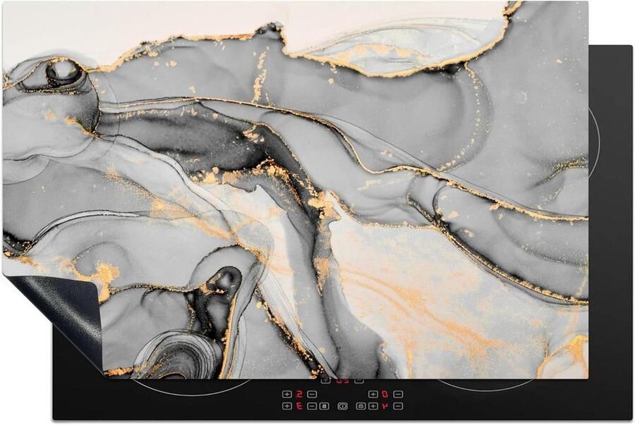 Inductiebeschermer Kookplaat mat Keuken verfraaien Krasvrije kookplaat 80x52 cm Marmer Goud Grijs