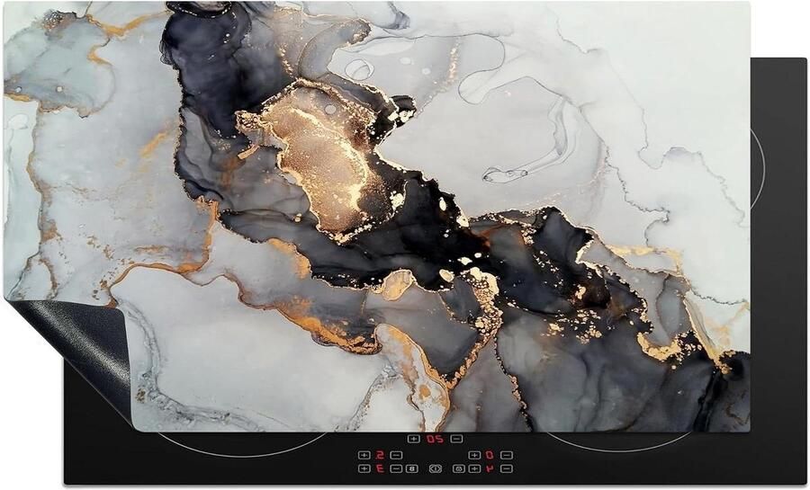 Inductiebeschermer Kookplaat mat Keuken verfraaien Luxe marmerprint 90x52 cm Zwart Goud