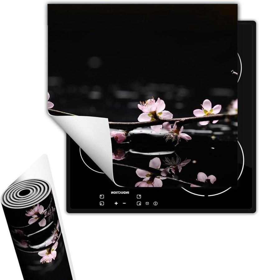Inductiebeschermer Kookplaat mat Keukenwerkblad creëren Antislip vinyl 50x52 cm Zwarte bloemen