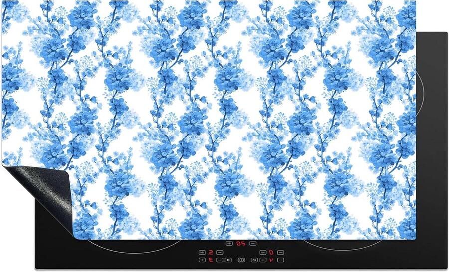 Inductiebeschermer Mat Kookplaat Cover Keuken Decoratie Krasvrij Oppervlak 90x52 cm Blauw Bloemen