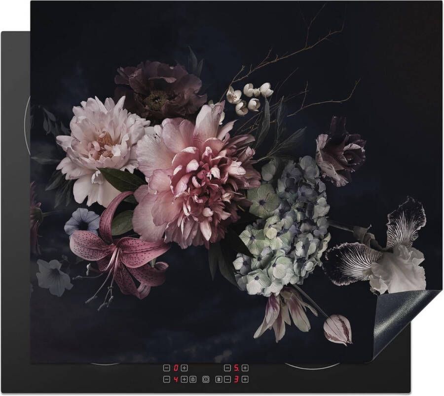 Inductiebeschermer Vinyl Vintage Bloemen Pastel Roze Wit 60x52 cm Optimale Bescherming voor Kookplaat