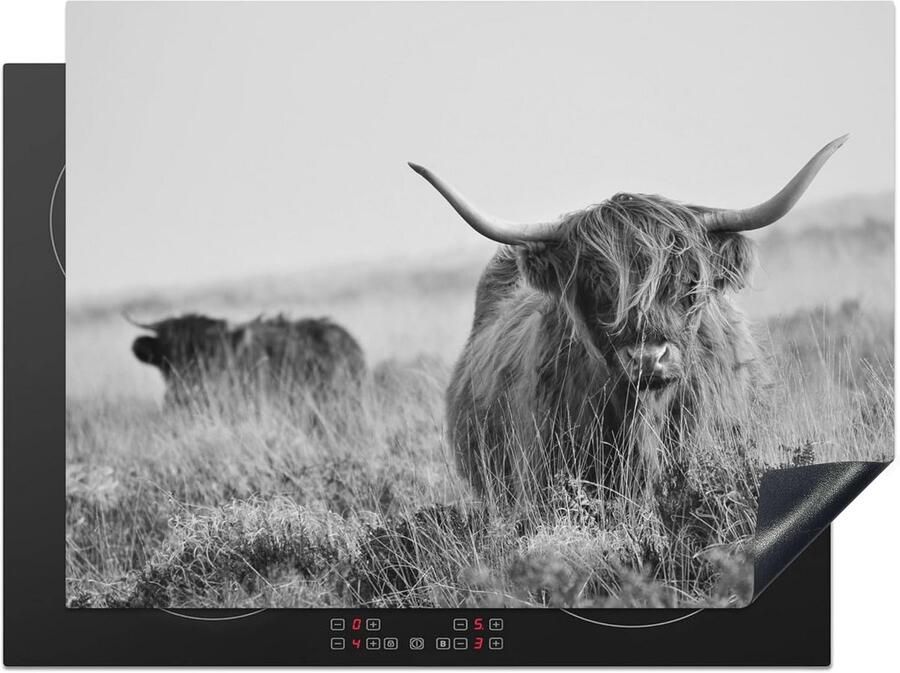 Inductiebeschermer voor Kookplaat 71x52 cm Grijs met Schotse Hooglander Print Anti Slip Mat en Keuken Decoratie