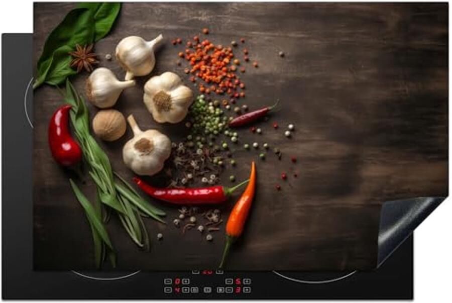Inductiebeschermer voor Kookplaat 80x52cm Antislip Mat met Kruiden en Specerijen Print