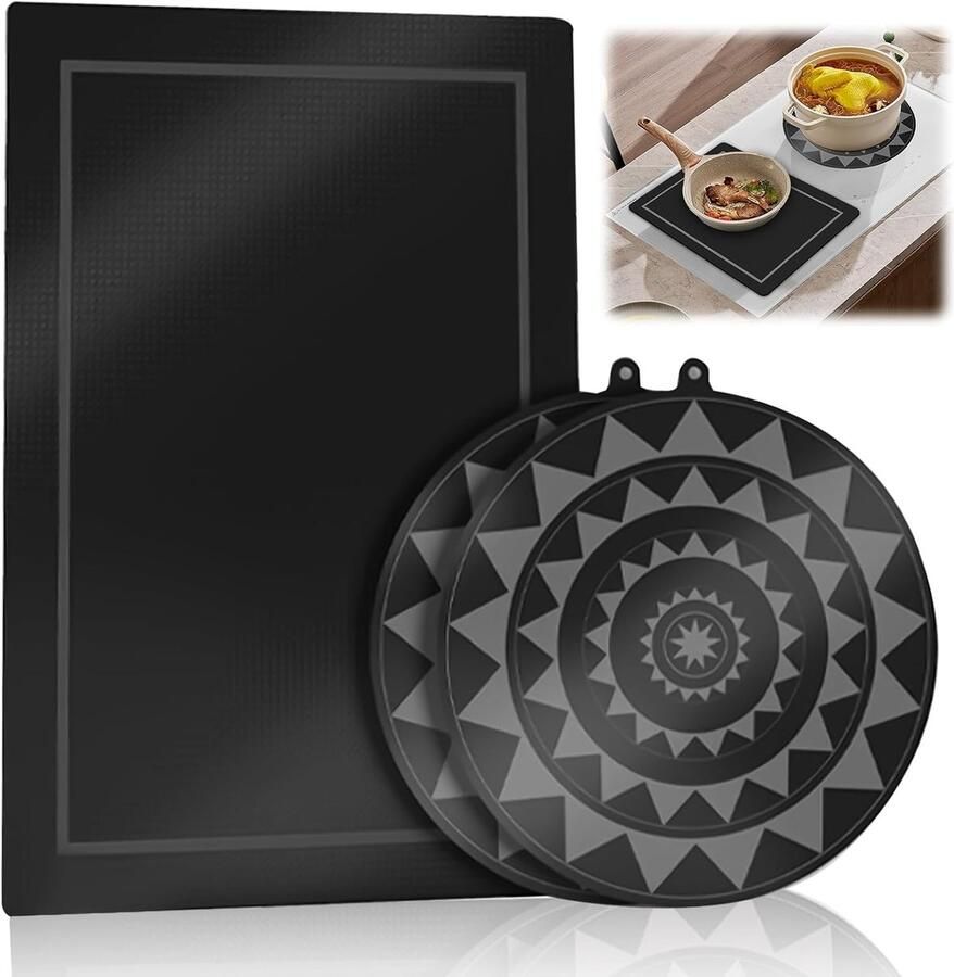 Inductiebeschermers Set Kookplaat Matten Kookplaat Beschermen Hittebestendig Siliconen 35x25 cm Zwart