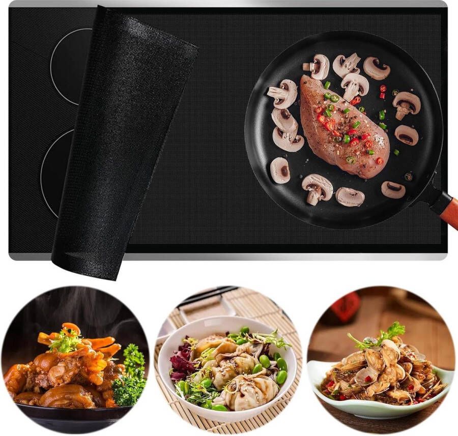 Lexium Inductiebeschermmat 52 x 78 cm hittebestendige onderlaag voor inductiekookplaat antislip siliconen mat zwart mesh multifunctioneel keukenaccessoire