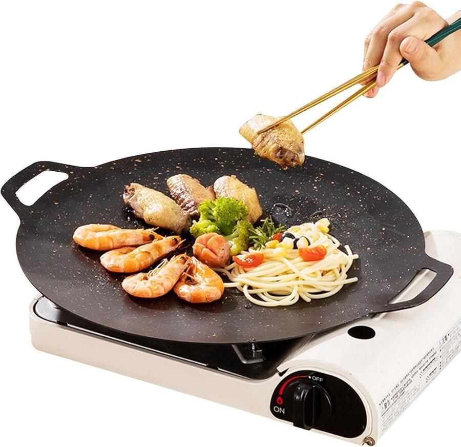 Inductiegrillpan Platte bakplaat Buiten koken Uniforme warmte 28 cm Zwart