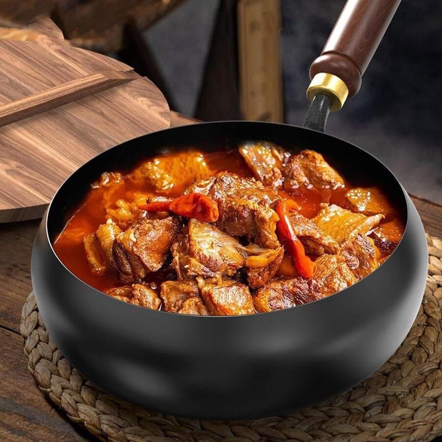Inductiekookpan Braadpan wok Veelzijdig koken Antiaanbaklaag 24 cm Zwart
