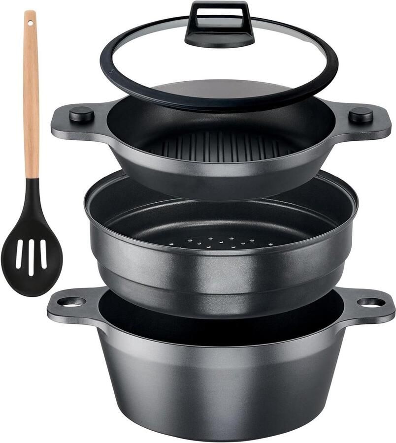 Inductiekookpan Sauspan Stoompan Koken en Stomen Extreem Anti-aanbak 422 kg Zwart