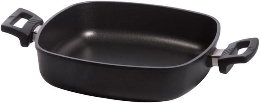 Inductiekookpan Vierkant Kookpan Aluminium Koken op Inductie Hittebestendige Handgrepen 28 x 28 x 7 cm Zwart