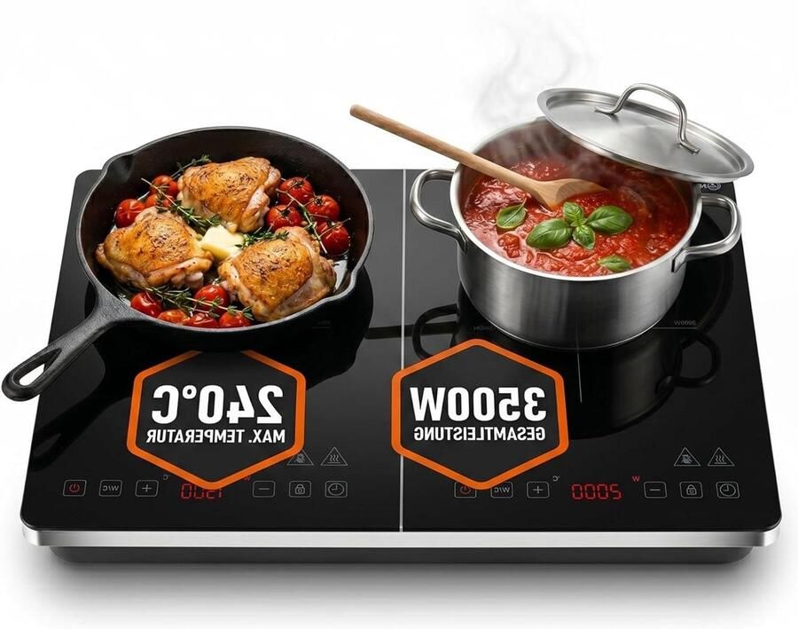 Inductiekookplaat 2-pits Draagbare kookplaat Snel Koken Super slank design 3500 W Zwart