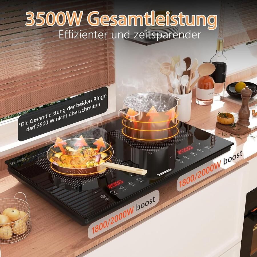 Inductiekookplaat 2 platen Kookplaat elektrisch Snel koken Plug and Play 60 cm Zwart