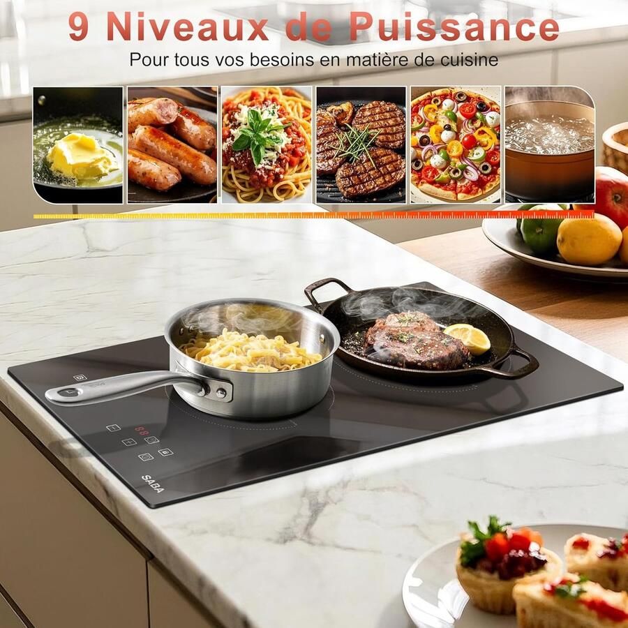 Inductiekookplaat 2 platen Kookveld elektrisch Snel koken Boost functie 30cm breed Zwart - Foto 2