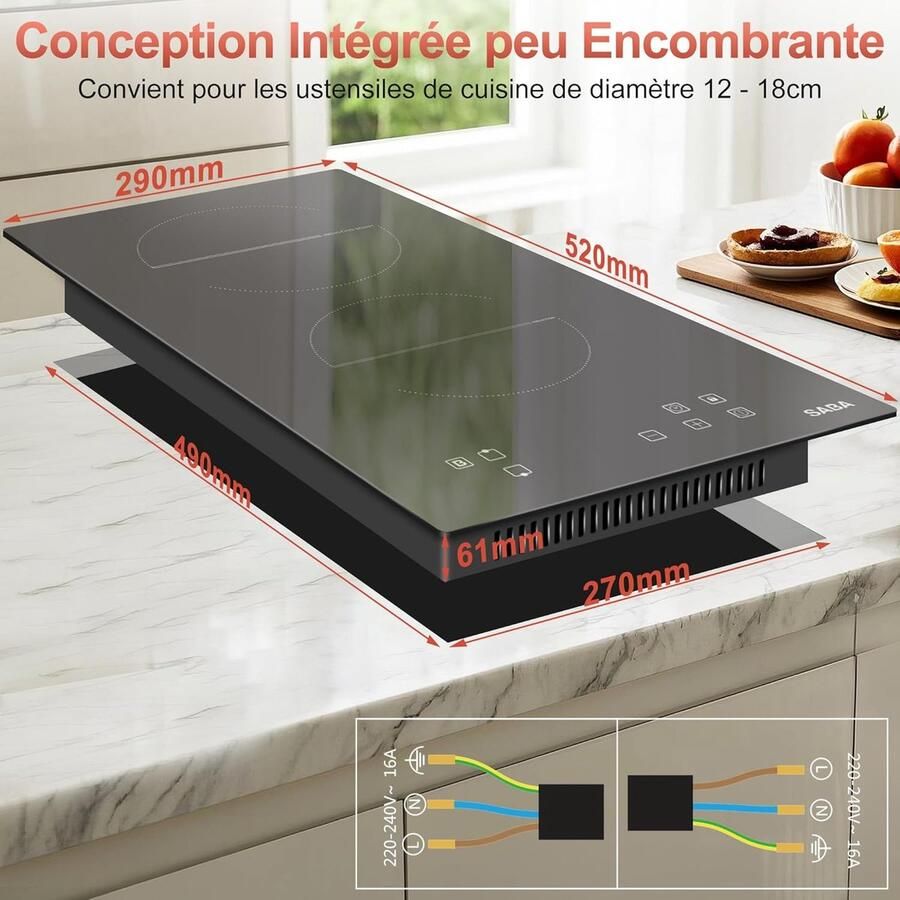 Inductiekookplaat 2 platen Kookveld elektrisch Snel koken Boost functie 30cm breed Zwart