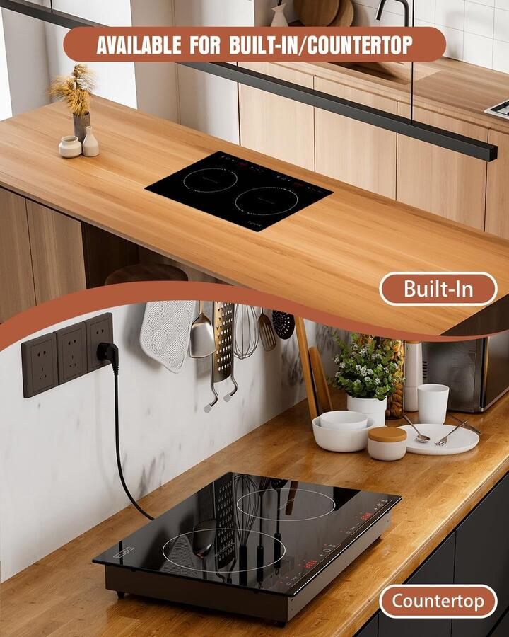 Inductiekookplaat 2 zones Elektrisch kookveld Snel koken Overbruggingsfunctie 33 cm breed Zwart