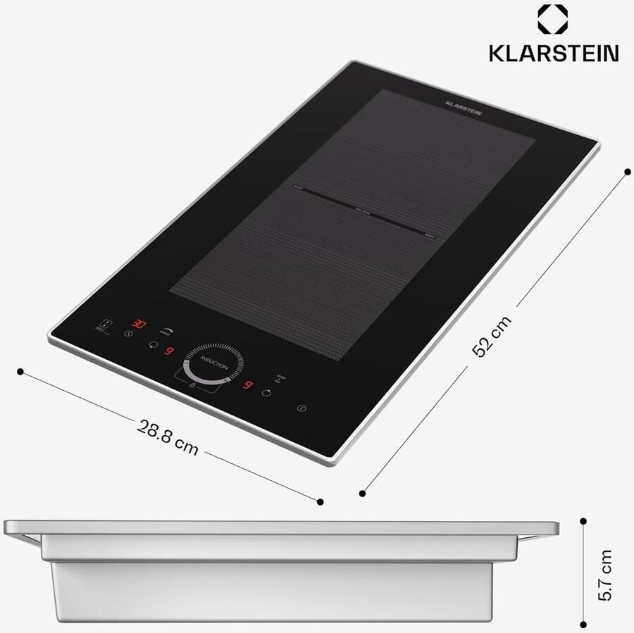 Inductiekookplaat 2 zones Inbouw kookplaat Flexibel koken Flexzone functie 30 cm breed Zwart