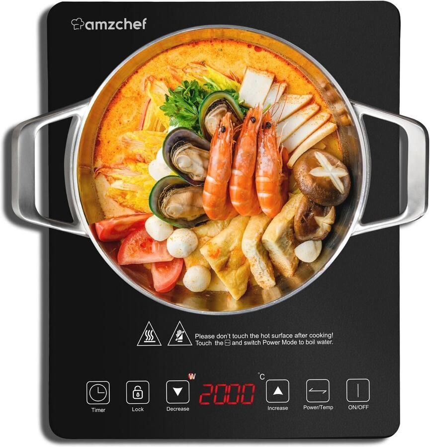 Inductiekookplaat 2000 W Enkele Inductiekookplaat met Slank Design 20 Temperatuurinstellingen en Timer