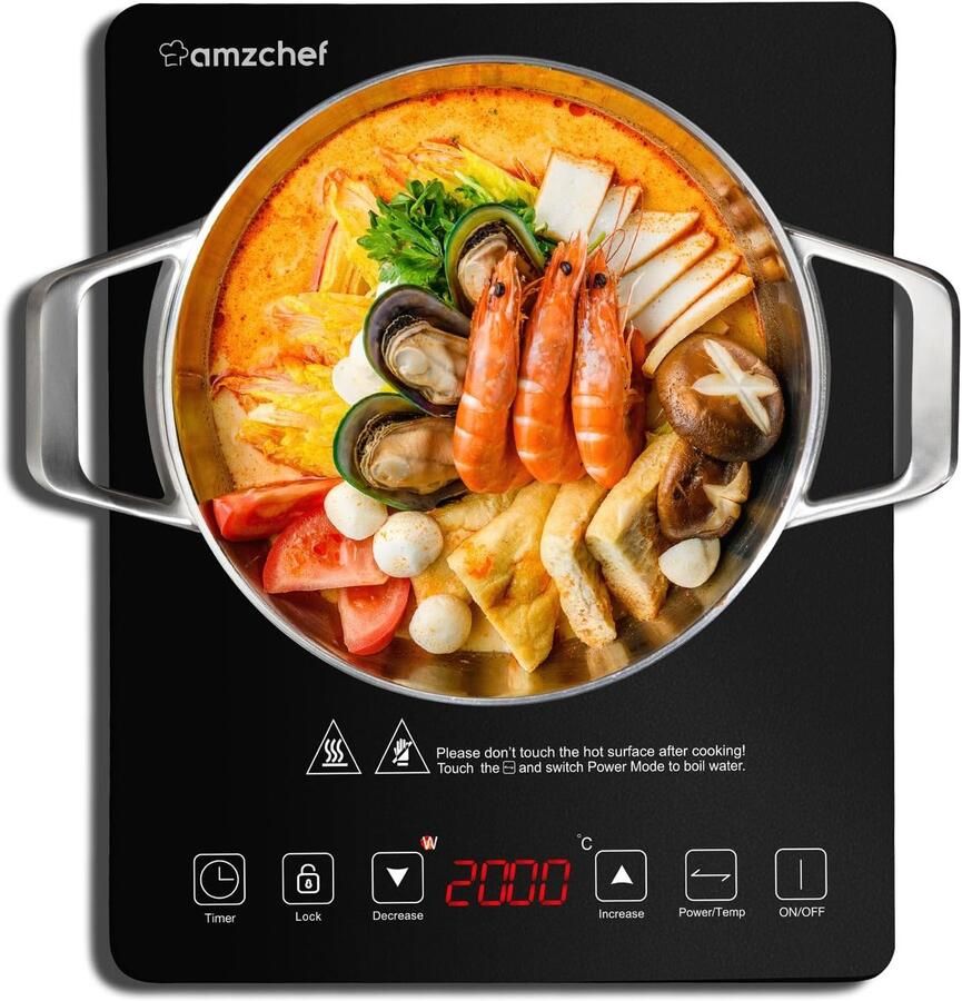 Inductiekookplaat 2000 W Enkele Inductiekookplaat met Slank Design 20 Temperatuurinstellingen en Timer