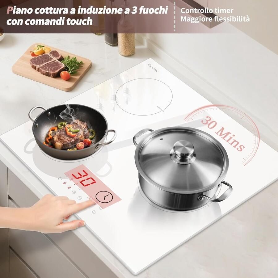 Inductiekookplaat 3 Platen Keramische Kookplaat Thuis Koken Met Stekker 59 x 52 cm Wit