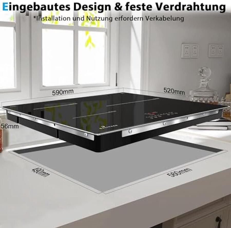 Inductiekookplaat 3 zones 59 cm Inbouw kookplaat met frame