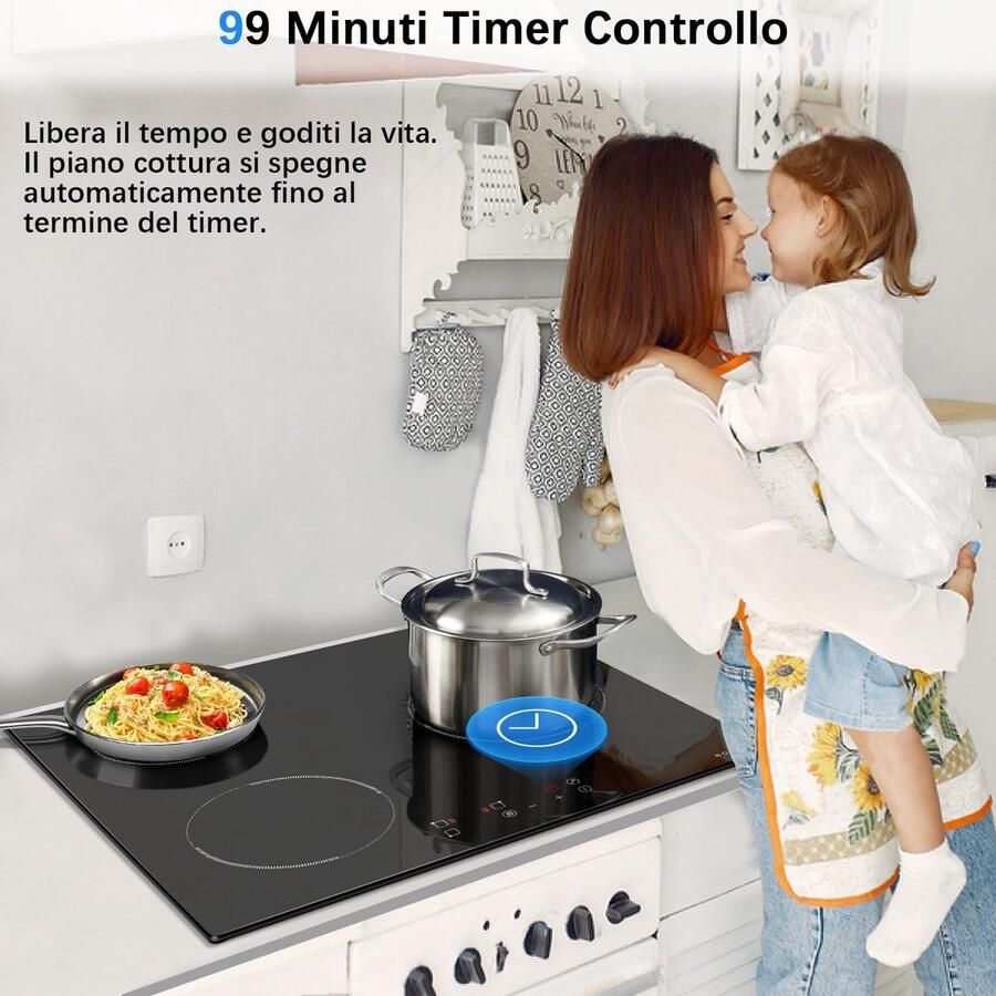 Inductiekookplaat 3 zones Kookplaat inbouw Snel koken Eenvoudige installatie 60 cm breed Zwart - Foto 5
