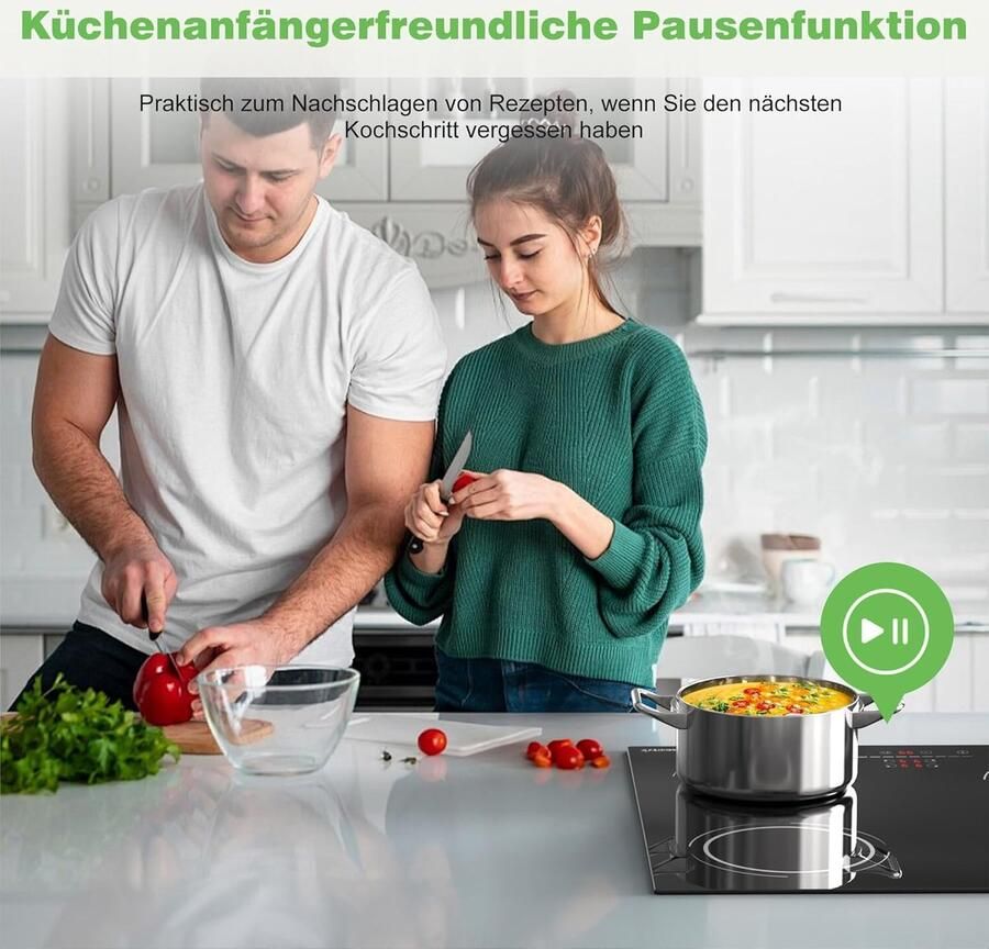 Inductiekookplaat 4 Pitten Keramische Kookplaat Thuis Koken Aanraakbediening Timer 56 x 49 cm Zwart