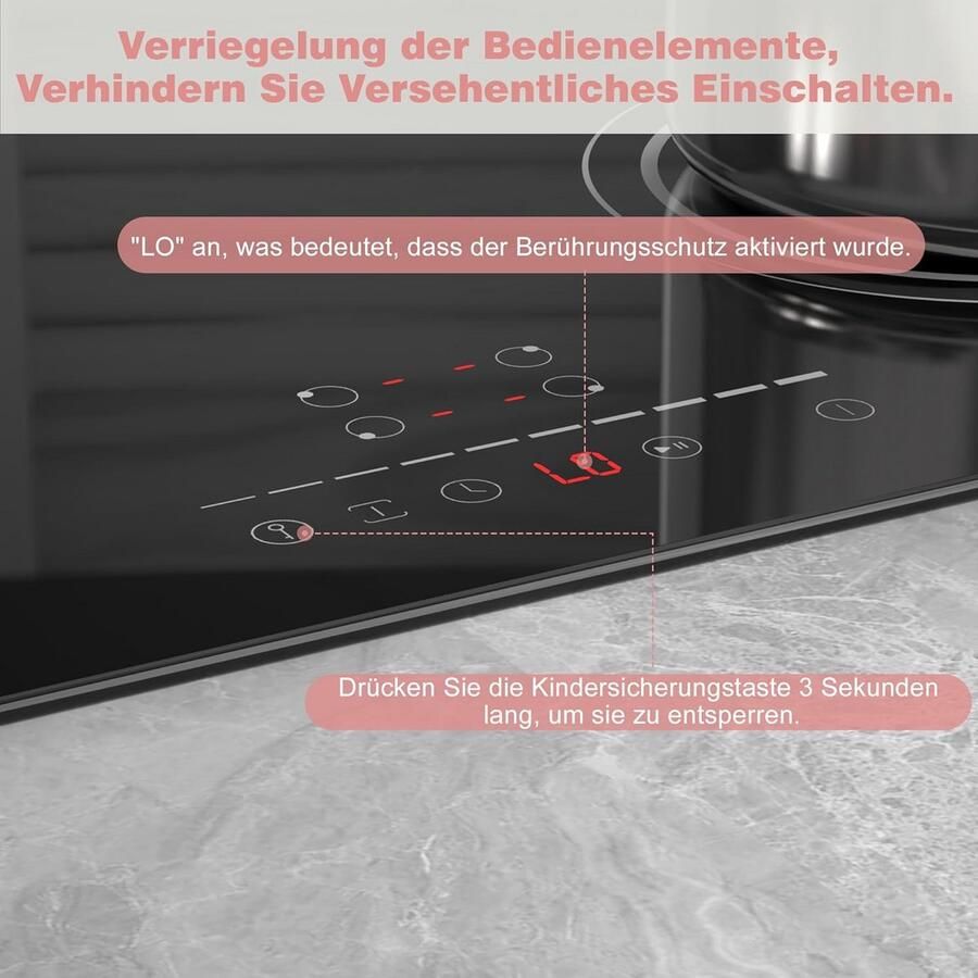 Inductiekookplaat 4 Pitten Kookplaat Elektrisch Snel Koken Flexibele Zone 6400 W Zwart - Foto 2
