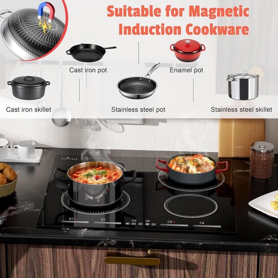 Inductiekookplaat 4 Platen 60 cm met Individuele Touch-Bediening en Boost-Functie