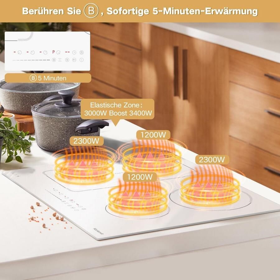 Inductiekookplaat 4 platen Elektrisch fornuis Snel koken Schuifregelaar bediening 60 cm breed Wit