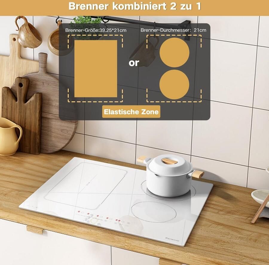 Inductiekookplaat 4 platen Elektrisch fornuis Snel koken Schuifregelaar bediening 60 cm breed Wit