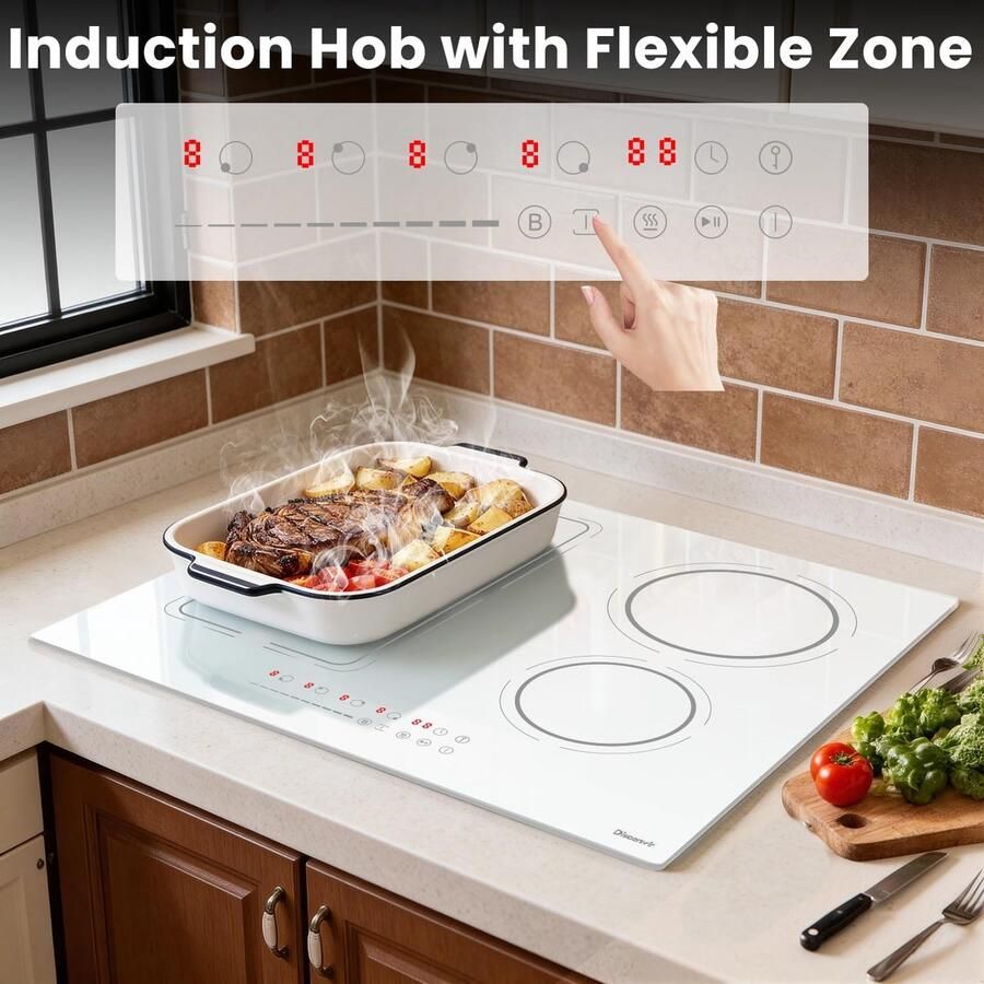 Inductiekookplaat 4 platen Elektrische kookplaat Snel koken Flexibel en programmeerbaar 60 cm Wit