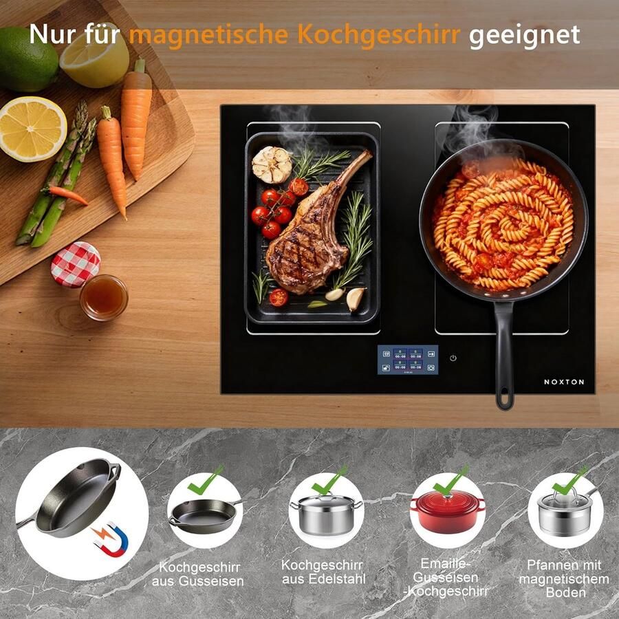 Inductiekookplaat 4 platen Inbouw kookplaat Efficiënt koken Met flexzones 60 cm Zwart