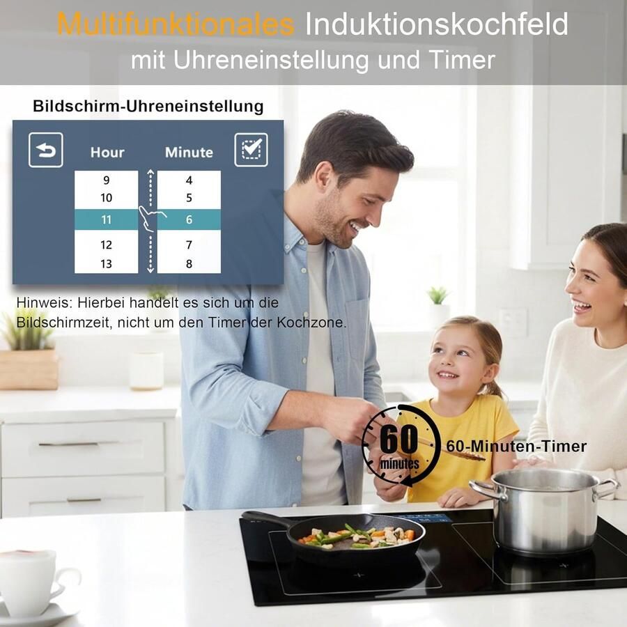 Inductiekookplaat 4 platen Inbouw kookplaat Efficiënt koken Met flexzones 60 cm Zwart