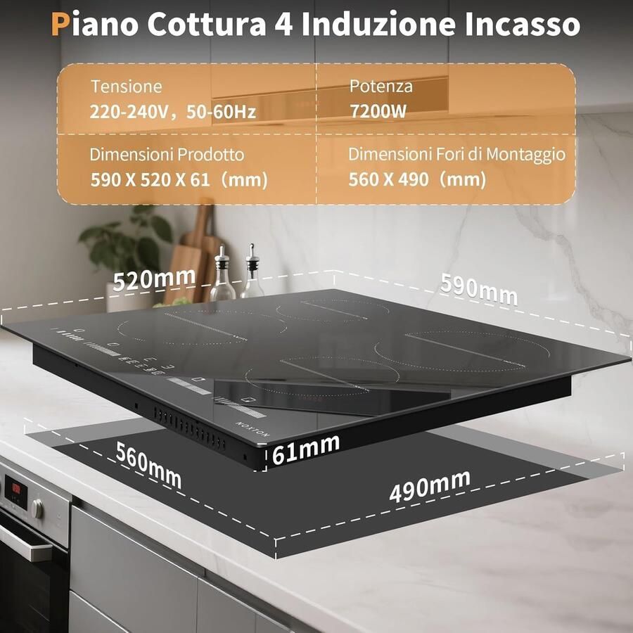 Inductiekookplaat 4 Platen Keramische Kookplaat Inbouw Snel Koken En Bradern 9-Traps Temperatuurregeling 60 cm Zwart - Foto 2