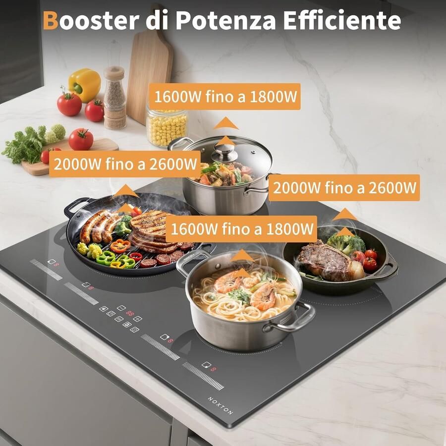 Inductiekookplaat 4 Platen Keramische Kookplaat Inbouw Snel Koken En Bradern 9-Traps Temperatuurregeling 60 cm Zwart