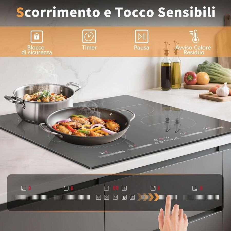 Inductiekookplaat 4 Platen Keramische Kookplaat Inbouw Snel Koken En Bradern 9-Traps Temperatuurregeling 60 cm Zwart