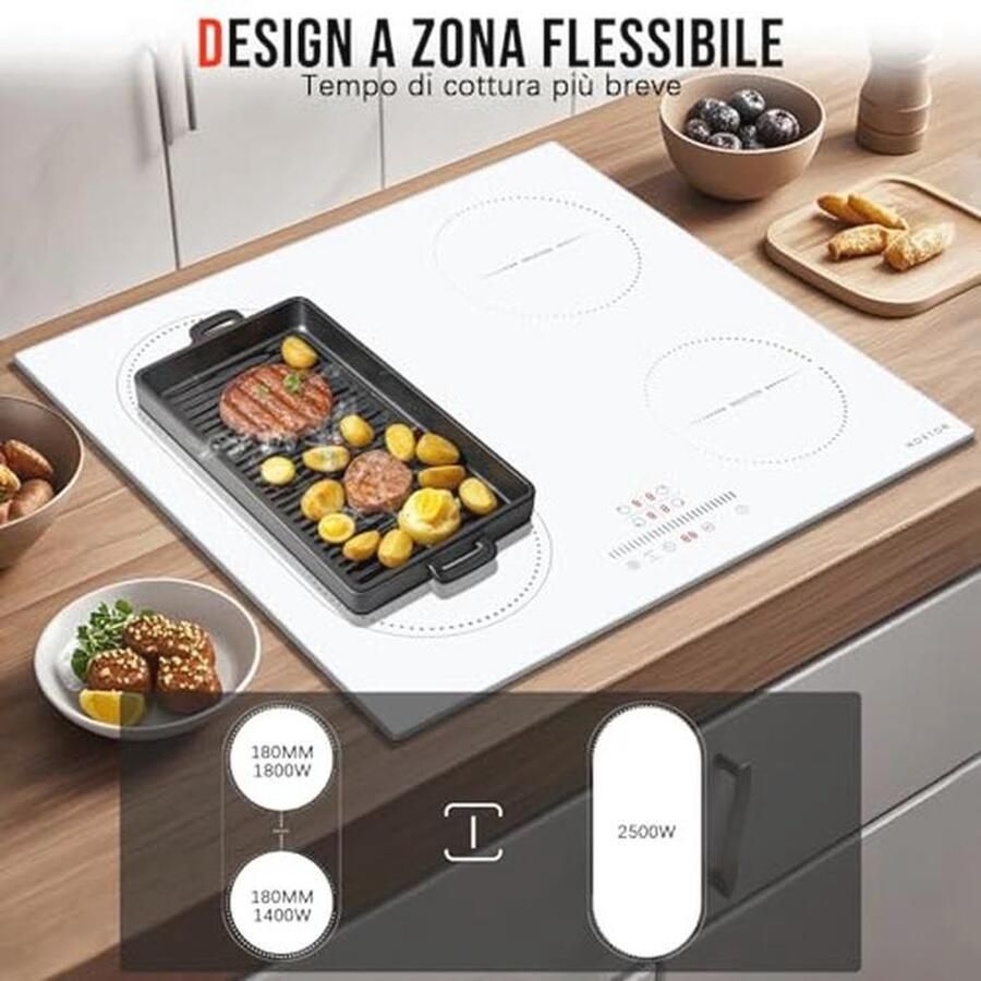 Inductiekookplaat 4 platen met flexzones Wit