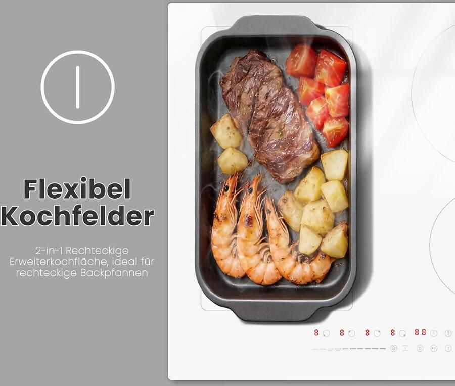 Inductiekookplaat 4 zones Flexzone kookplaat Moderne keuken Wit borosilicaatglas 60 cm breed Wit - Foto 3