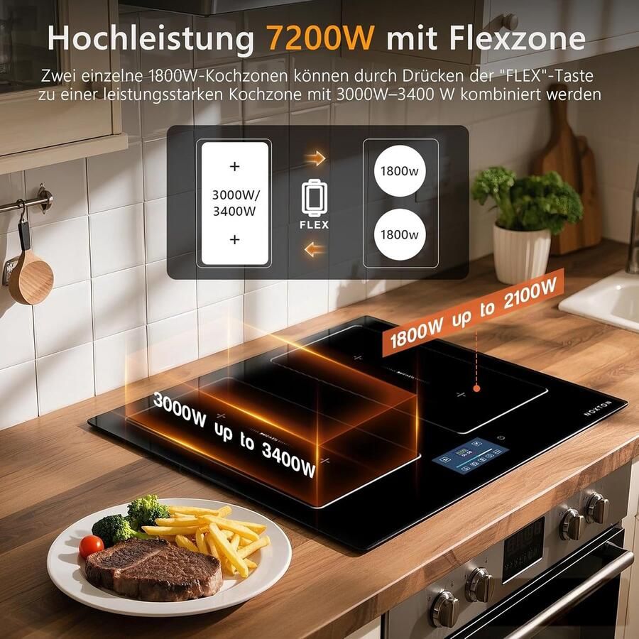 Inductiekookplaat 4 zones Inbouw kookplaat Efficiënt koken Flexibele kookzones 60 cm Zwart