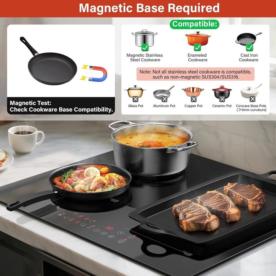 Inductiekookplaat 4 zones Inbouw kookplaat Flex zone Snel en veilig koken Flexibele kookzone 60 cm Zwart
