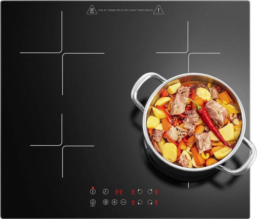 Inductiekookplaat 4 zones Inbouw kookplaat Snel koken Touchbediening met timer 60 cm breed Zwart
