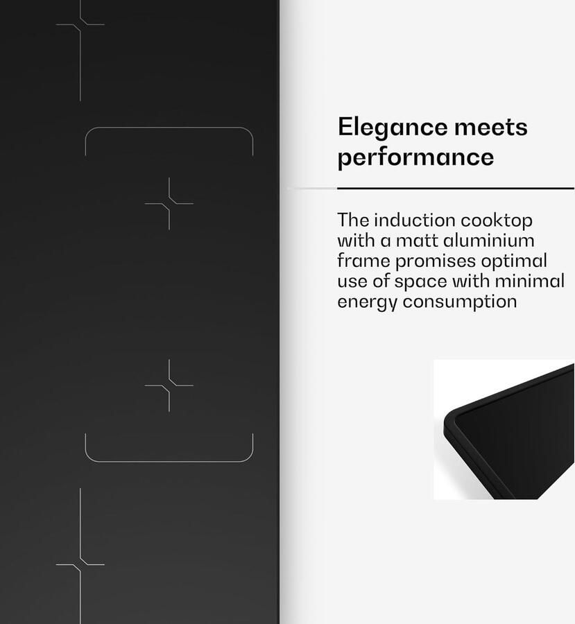 Inductiekookplaat 4 zones Inbouw kookplaat Snel koken Touch slider bediening 90 cm breed Zwart