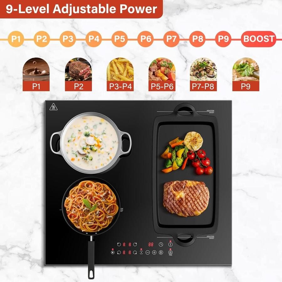 Inductiekookplaat 4 zones kookplaat Koken & Garen Flexibele zone 60 cm Zwart - Foto 2