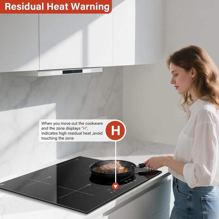 Inductiekookplaat 4 zones Inbouw kookplaat Koken en garen Flexibele kookzone 60 cm breed Zwart - Foto 2